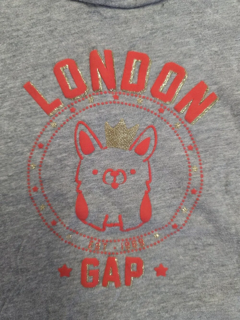 GAP Grey Tee with Red London Graphic and Gold Accent